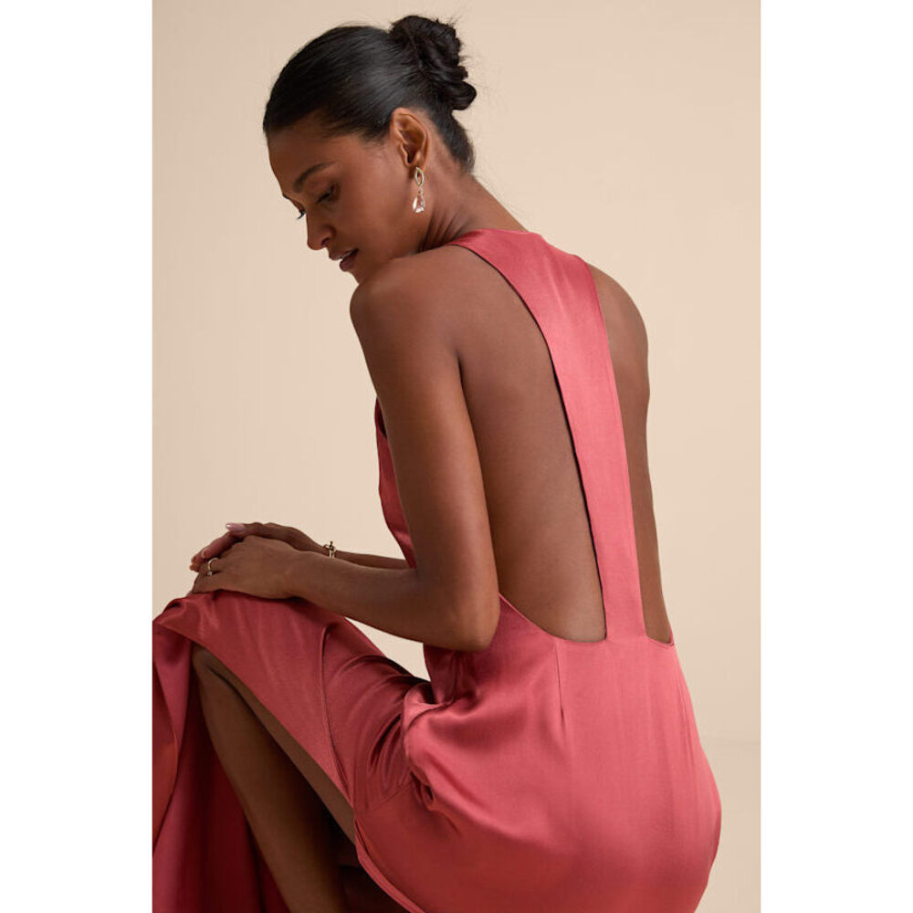 Lulus Organa Rusty Rose Satin Racerback Maxi Dress Pink - Size XS
